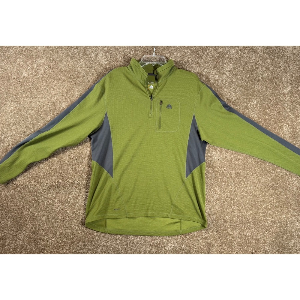 Nike ACG‎ Dri Fit Mens XL Pullover Quarter Zip Long Sleeve Shirt Green Gray